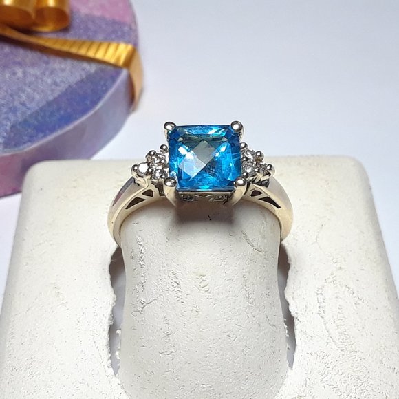 1.85ctw Natural Checkerboard Princess Topaz & Diamond 14Kt Yellow Gold Ring16969 - Picture 1 of 4